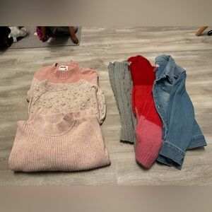 Lot of six fall/ winter girls sweaters. Size 6 one size 7.